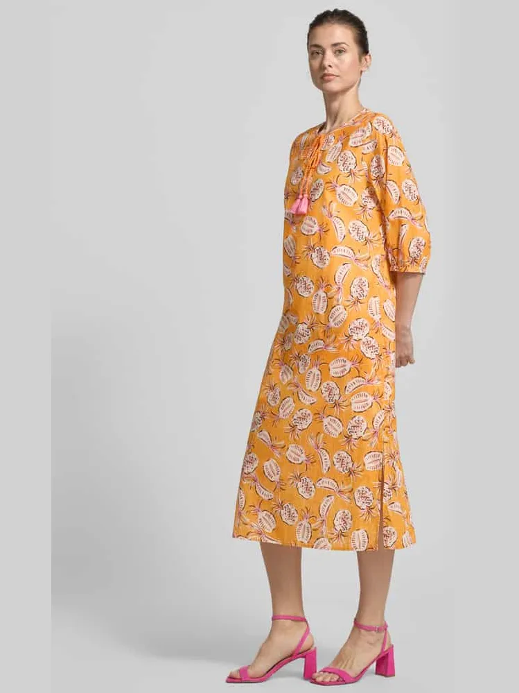 Emily Van den Bergh midi-jurk met druppelvormige hals en 3/4-mouwen oranje, foto 3