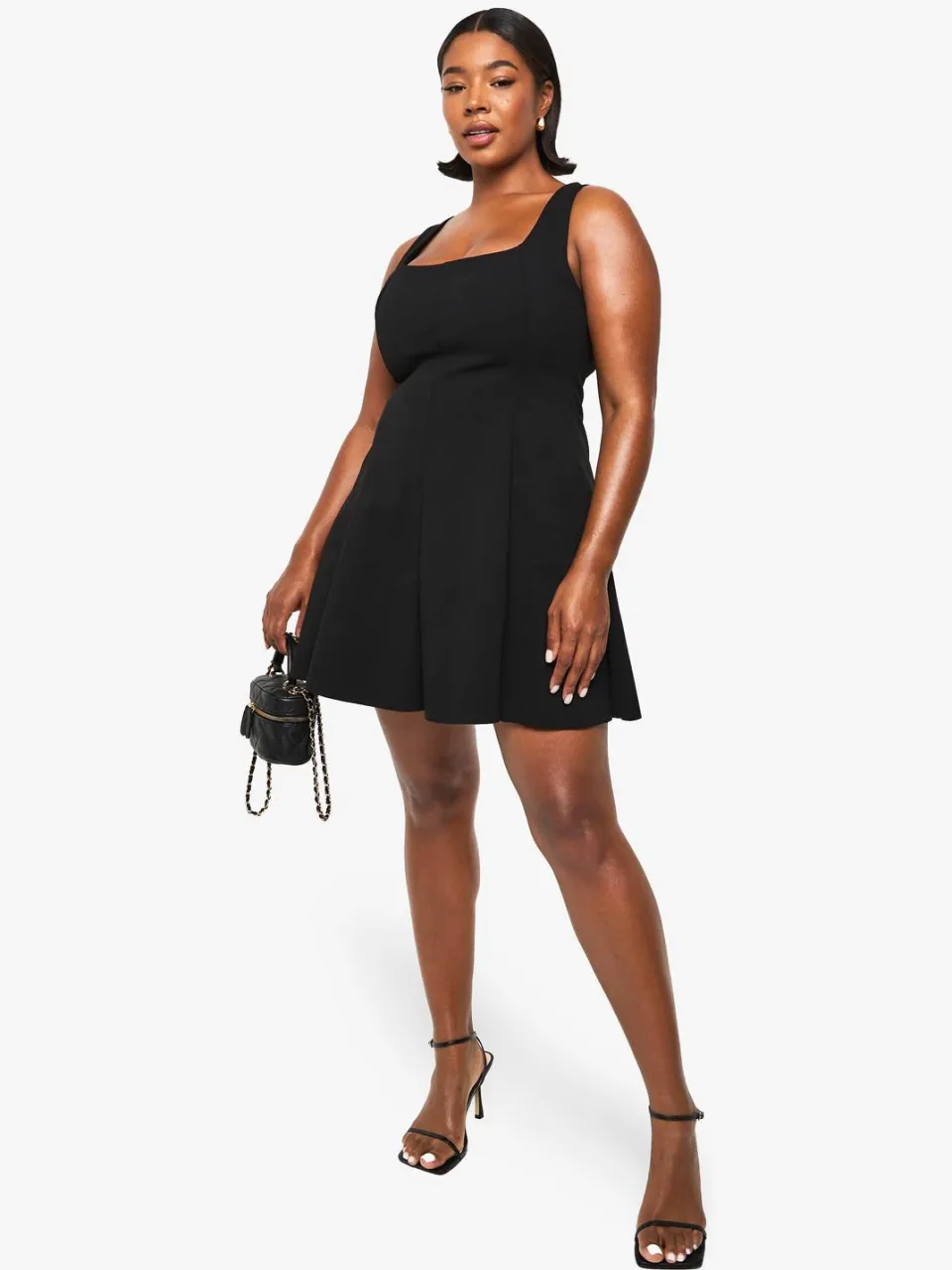 boohoo Dames Plus Double Bengaline Gestructureerde Gepaneerde Mini Skater Jurk zwart, foto 3