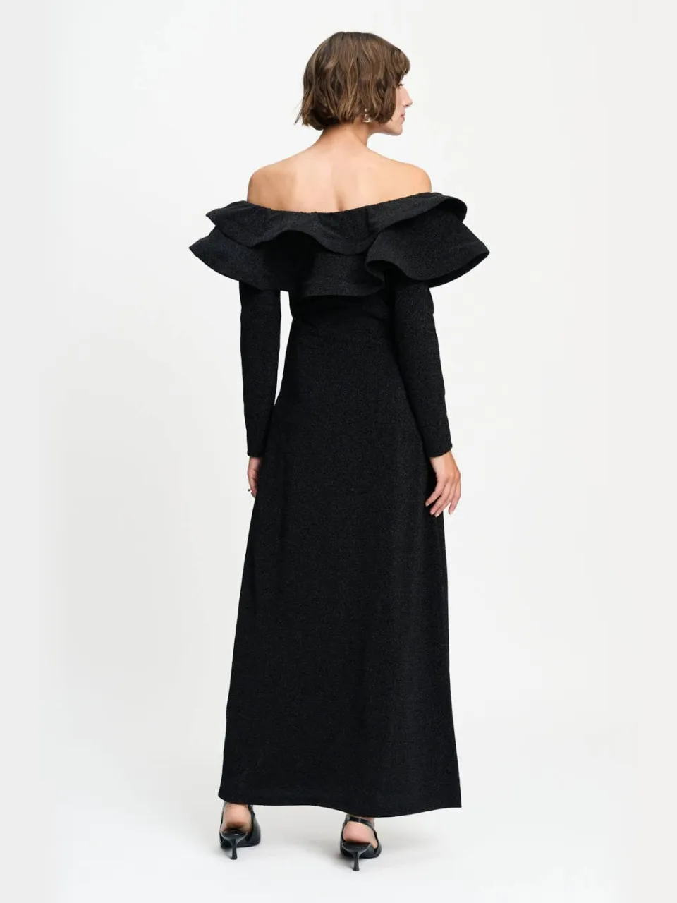 POM Amsterdam off shoulder maxi jurk met glitters - zwart, foto 3