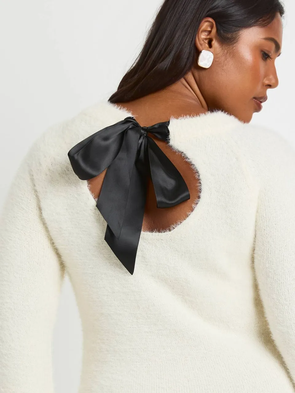 boohoo Dames Plus Strik Rugdetail Superzachte Gebreide Jurk ivoor, foto 4