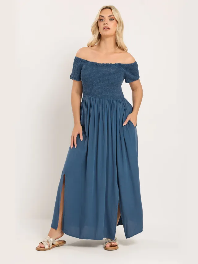 Yours Blauwe Chambray Bardot Maxijurk Blue