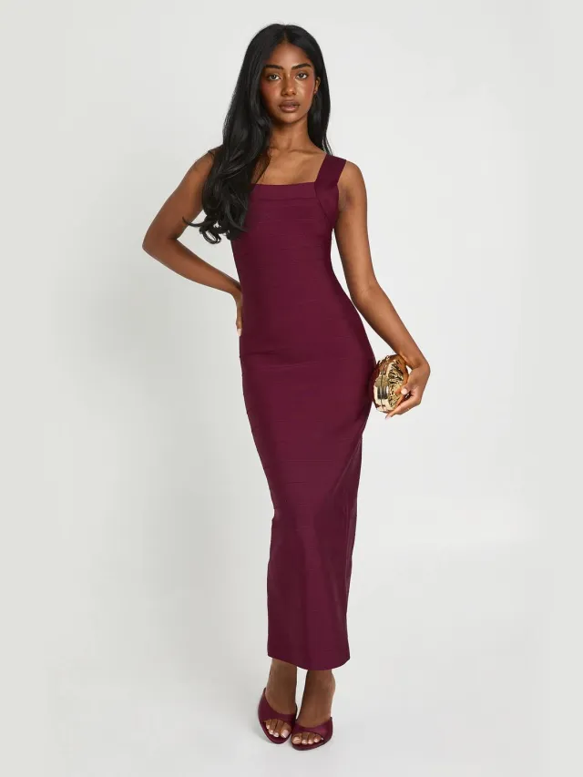 boohoo Dames Premium Bandage Jurk Met Vierkante Halslijn Midaxi Fig