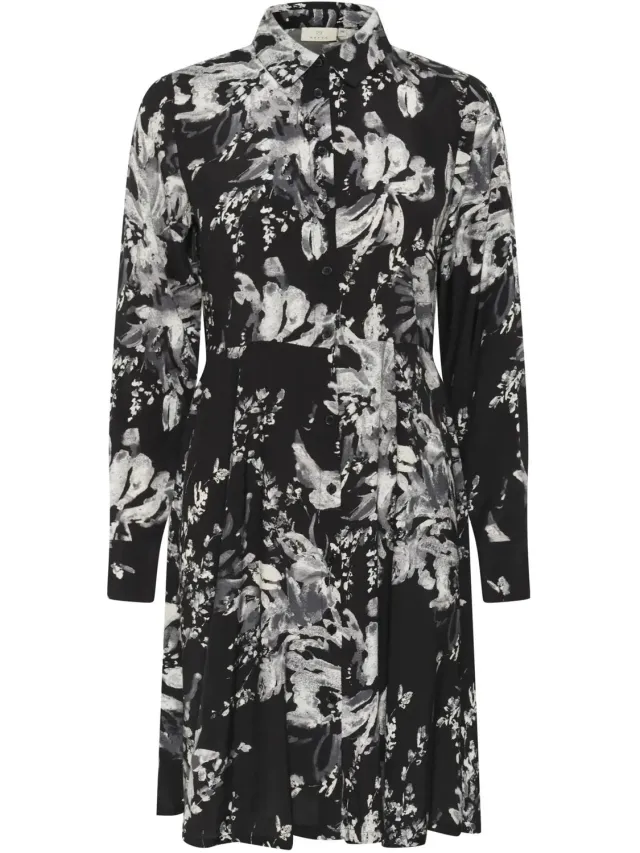 Kaffe Dameshemdjurk KAFFE Isa black/white painted flower