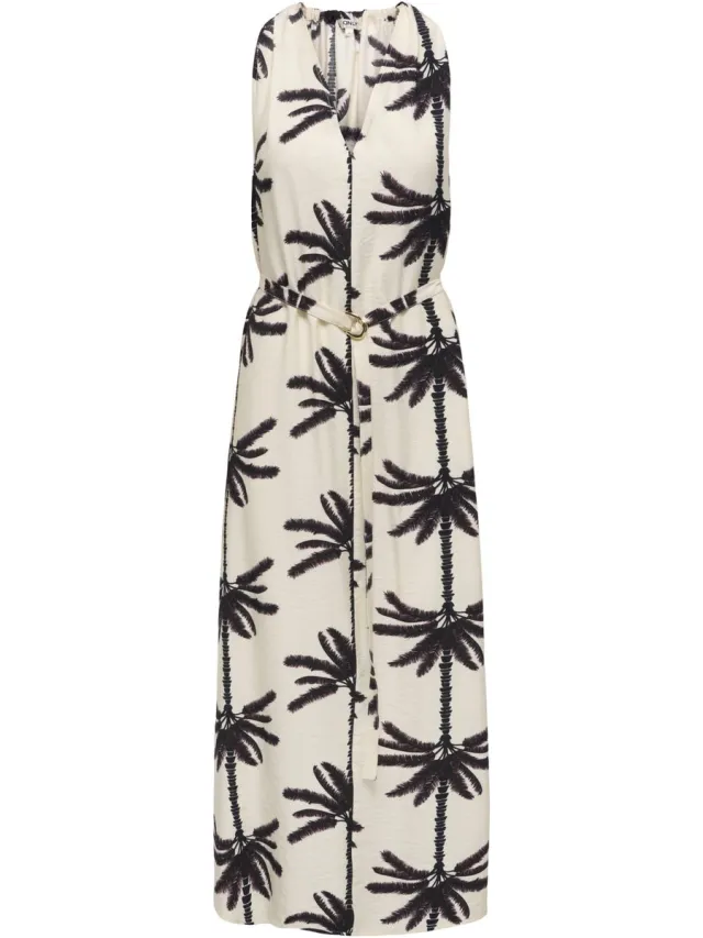 Only Jurk ONLPALIMA Lange jurk cloud dancer aop:stacked palms