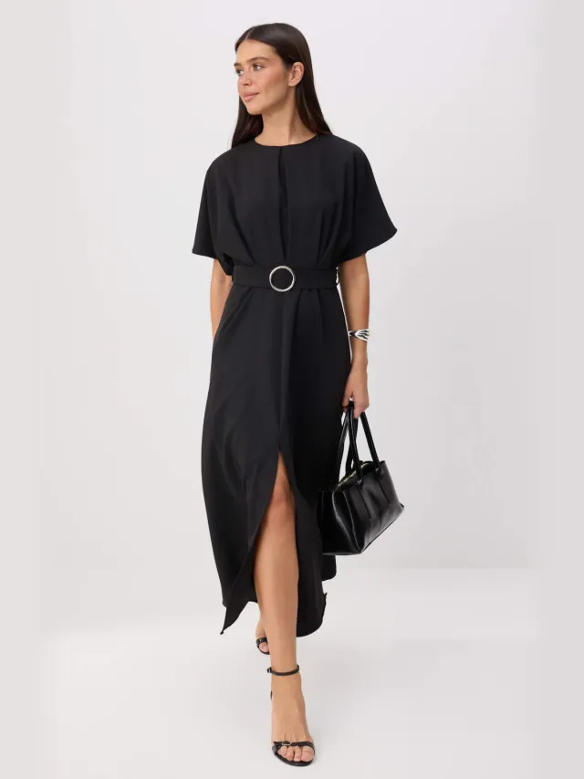 Trendyol TRENDYOLMİLLA Dames Zwart Effen Maxi Driekwart mouw Casual A-lijn Jurken
