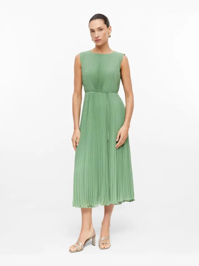 S.Oliver female - Geplooide midi-jurk met ceintuur en viscose voering groen