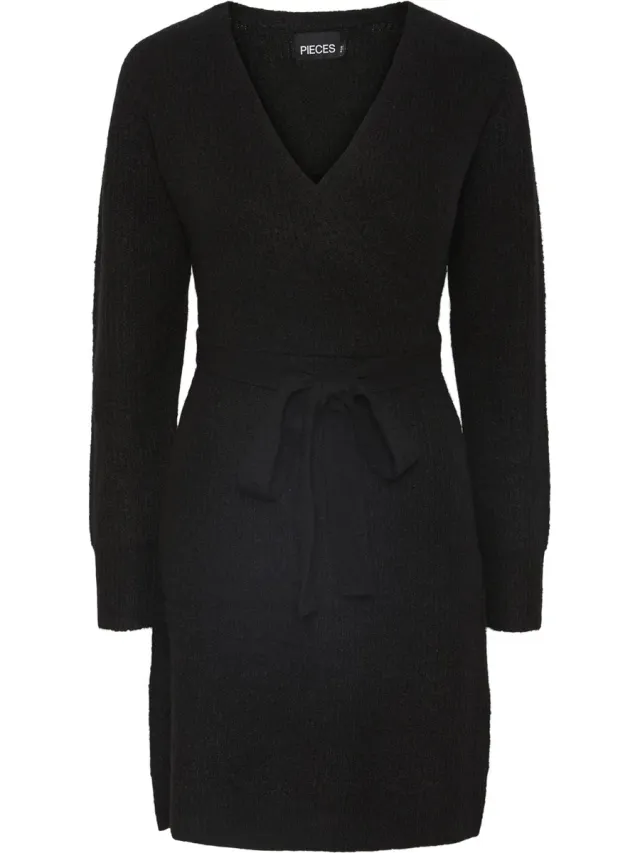 Pieces PCELLEN LS WRAP KNIT DRESS NOOS BC - Dames - Mini jurken Black