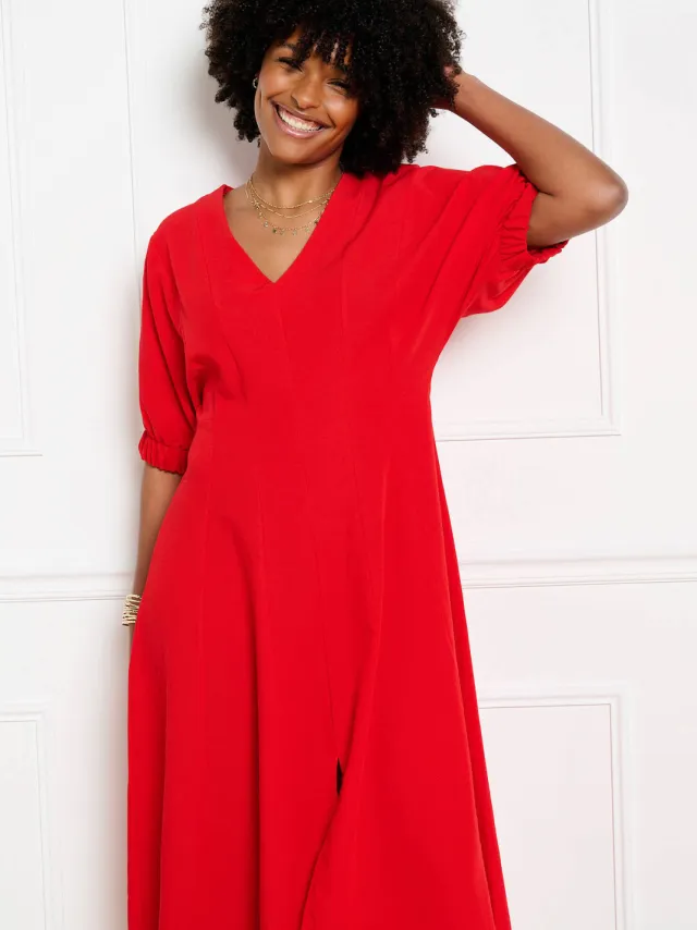 LOLALIZA midi jurk met split - rood, foto 5