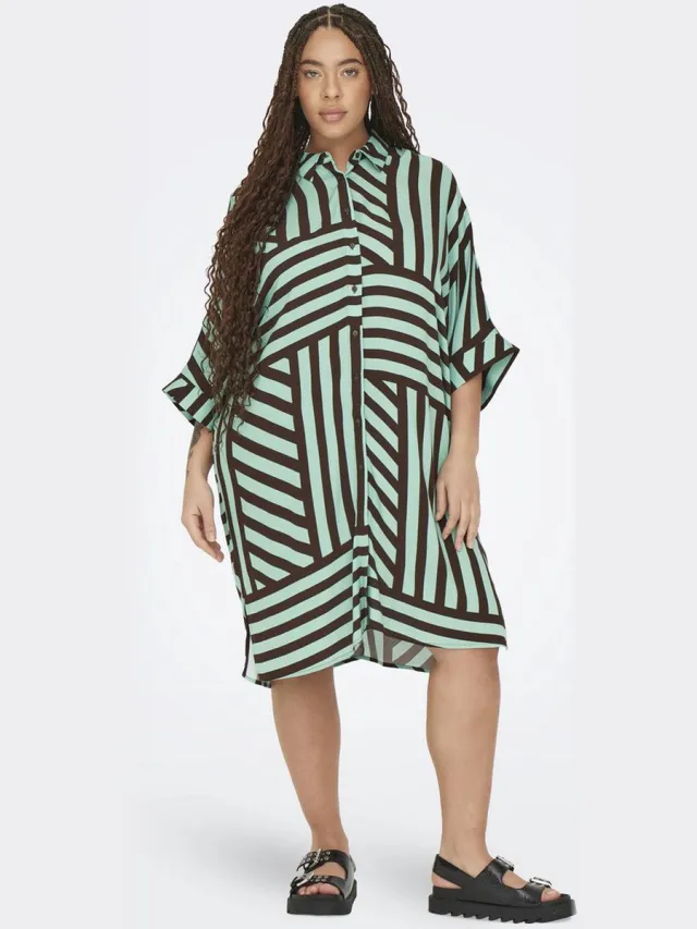 Only Carmakoma CARCAYLEE 3/4 TUNIC SHIRT DRESS AOP - Dames - Mini jurken Chocolate Lab/Spearmint Stripes