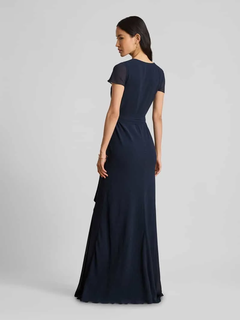 Lauren Ralph Lauren Avondjurk met strikceintuur en V-hals donkerblauw, foto 3