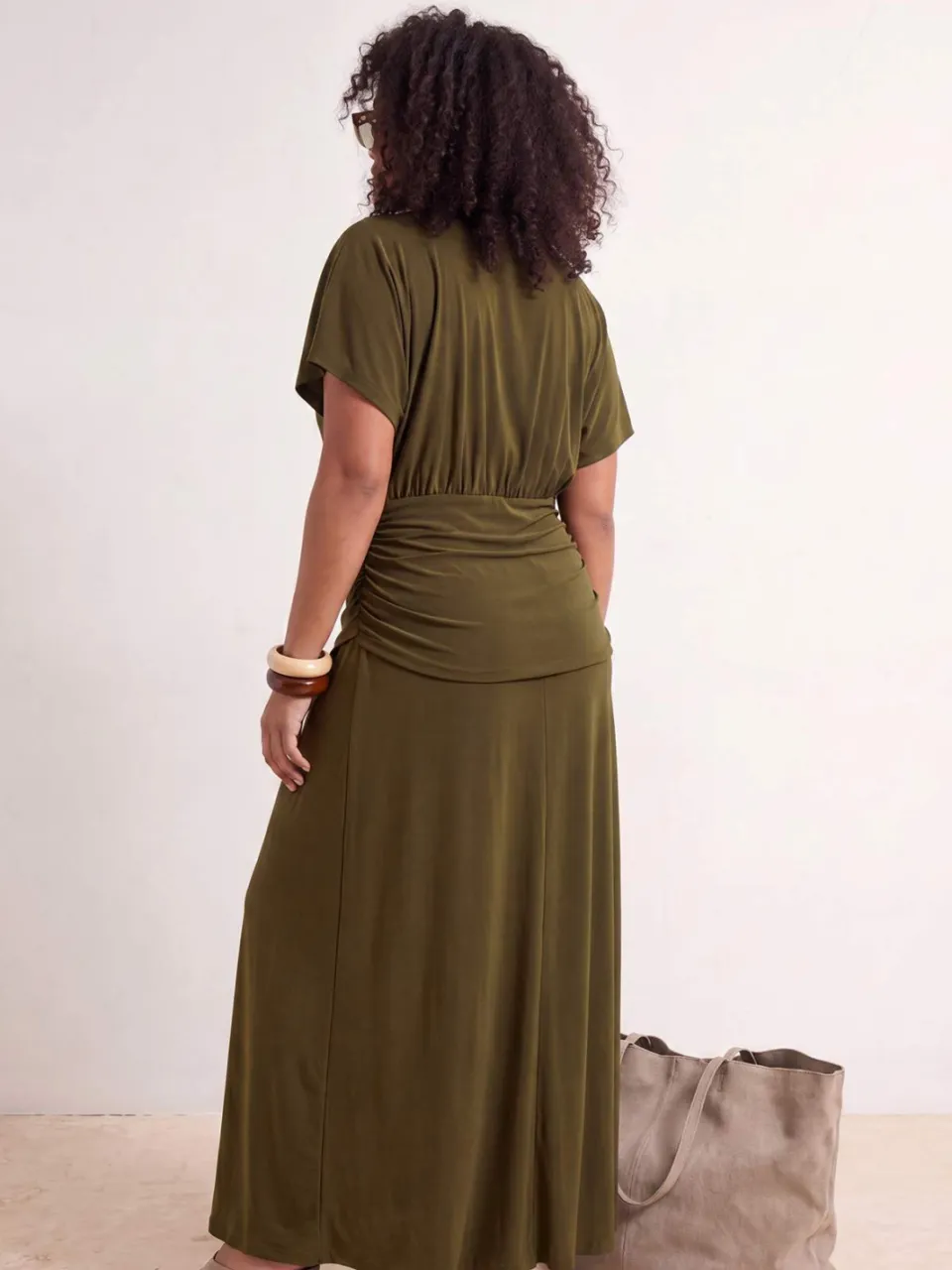 Trendyol Curve Dames Kaki Effen Maxi Kort A-lijn Grote maten Jurk, foto 2