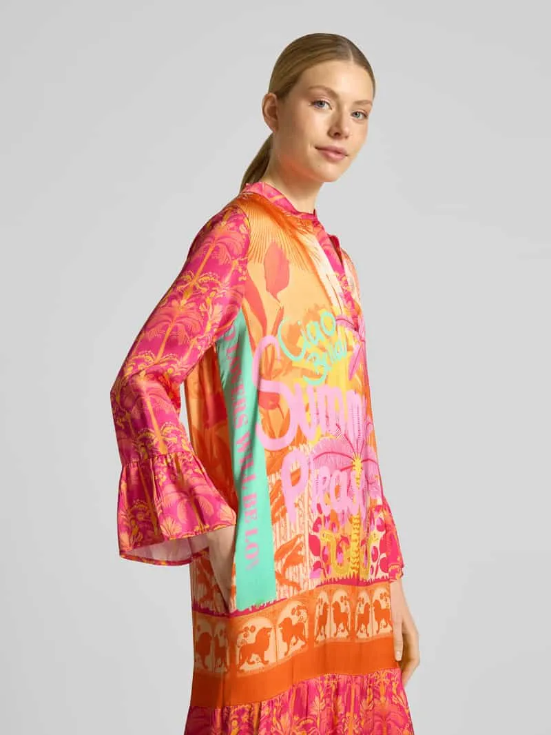 miss goodlife midi-jurk van viscose met V-hals model 'Orange Palm', foto 5