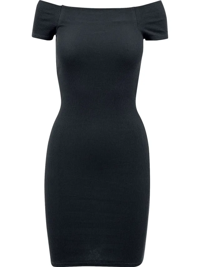 Urban Classics Off Shoulder Rib Dames Mini-jurk - zwart