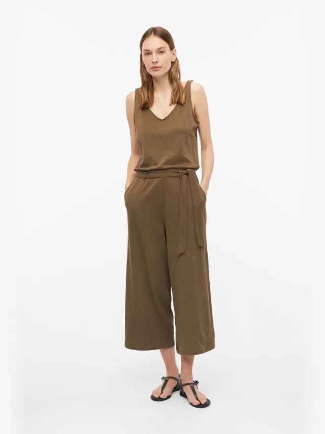 S.Oliver female - Mouwloze jumpsuit van interlockjersey met ceintuur bruin