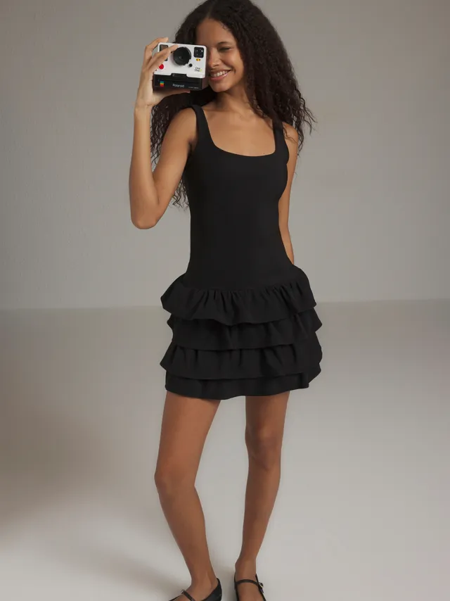 Trendyol TRENDYOLMİLLA Dames Zwart Effen Kort / Mini Mouwloos Avond / Dagelijks Skater Jurken