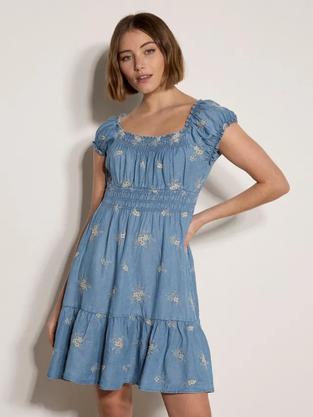 Apricot Denim mini-jurk met bloemenborduursel Blauw