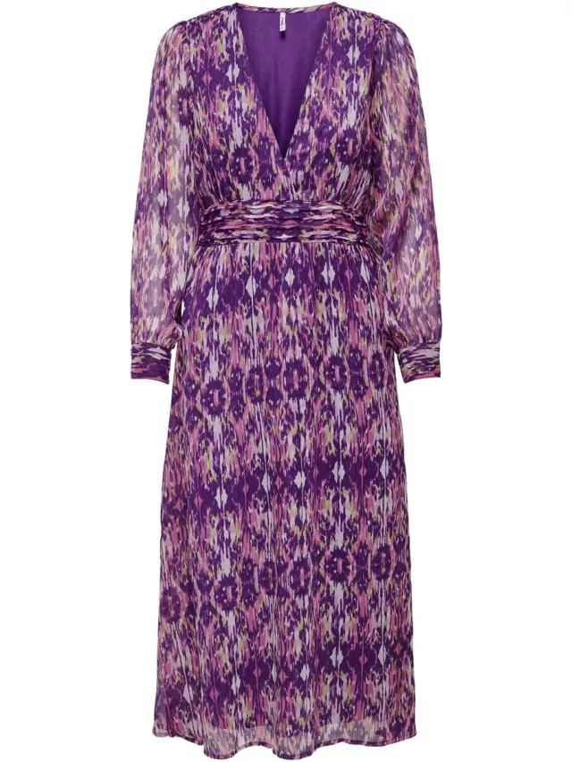 Only ONLVIVA LIFE L/S MIDI DRESS PTM Dames Jurk Purple Magic;Ethnic Rebel