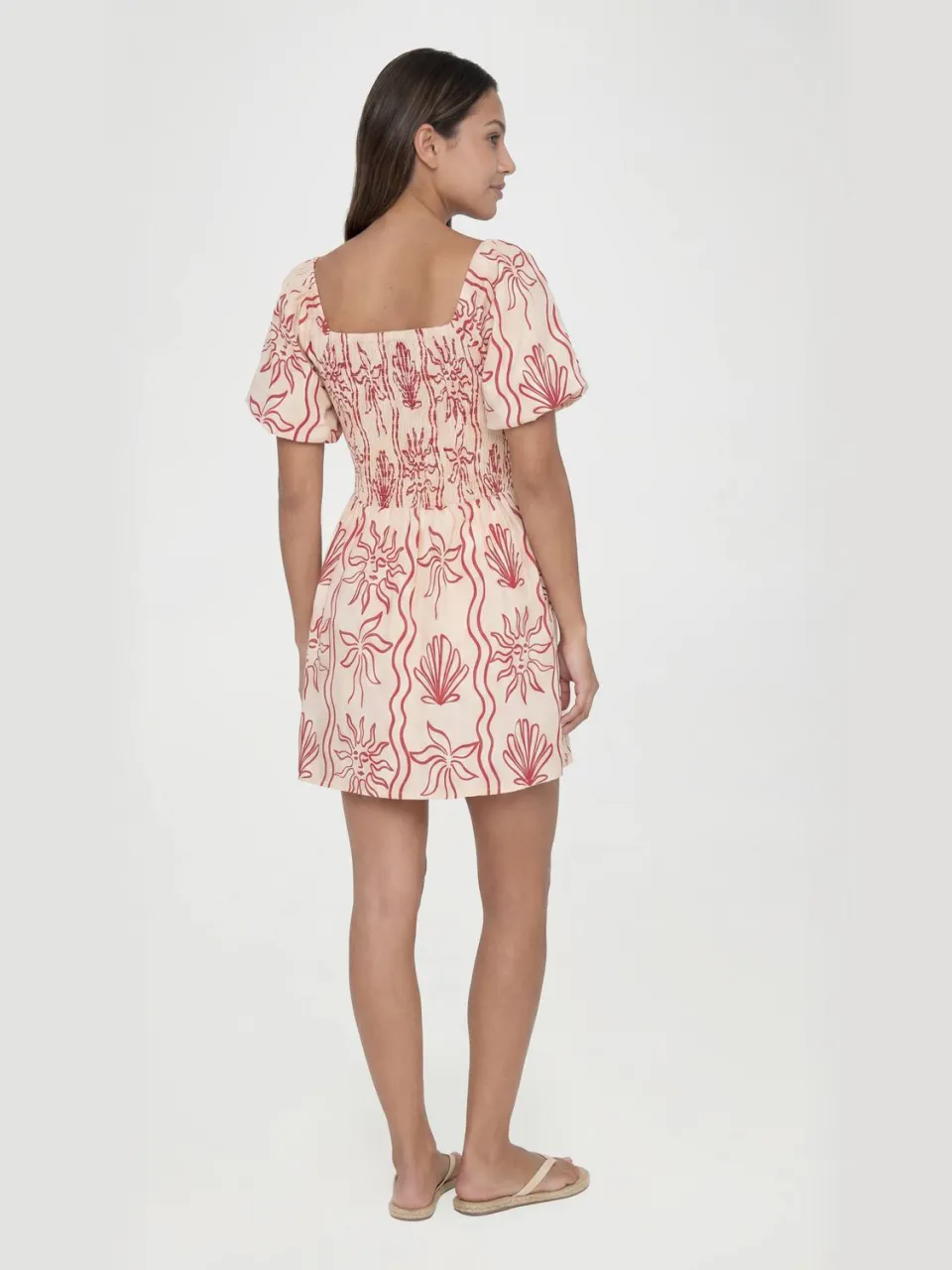 boohoo Dames Lange Mini-jurk Met Schelpenprint En Volumineuze Mouwen In Linnenlook rood, foto 2