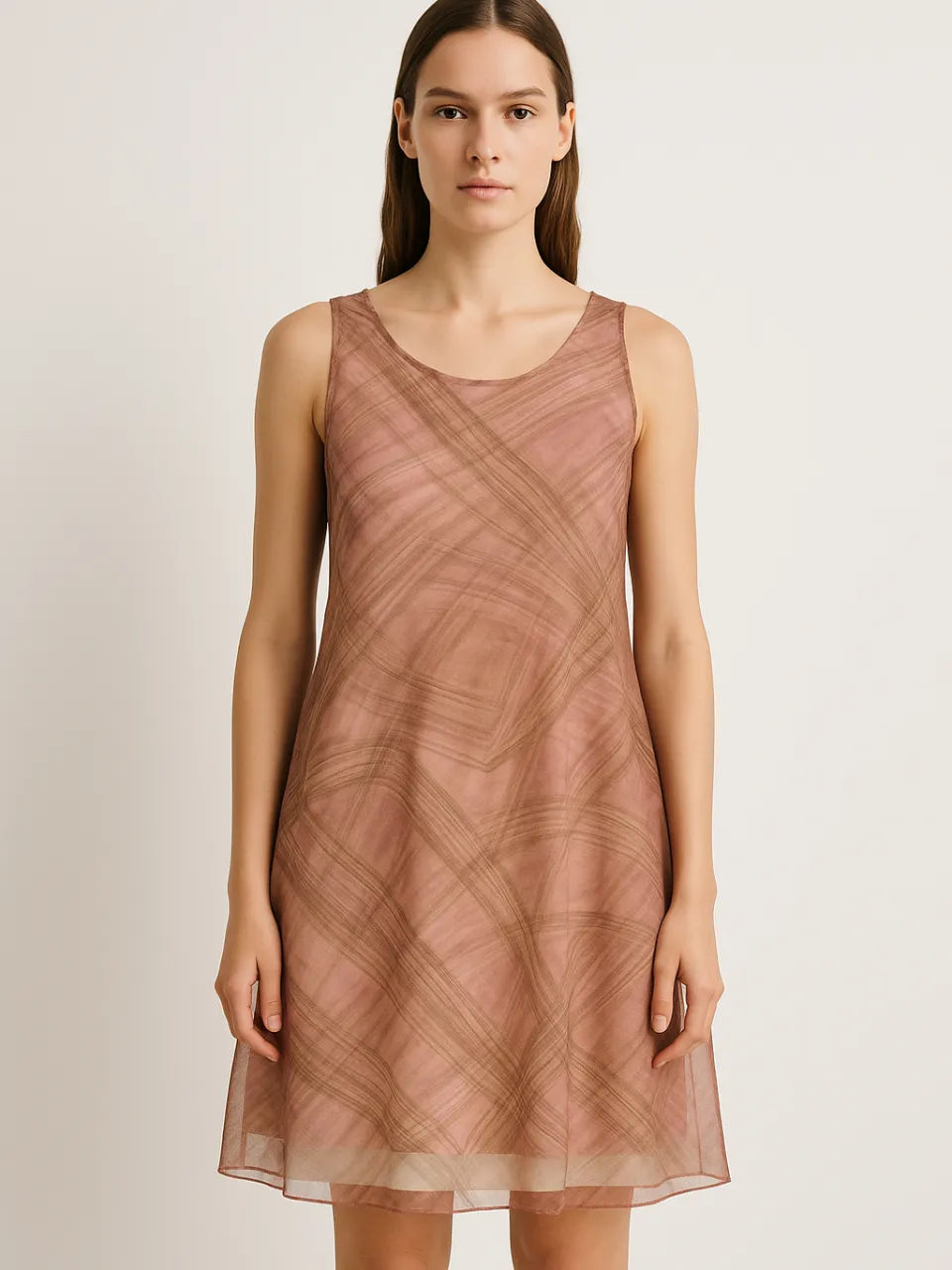 Conquista Mouwloze netjurk met palissandermotief en viscose jersey voering Rosé