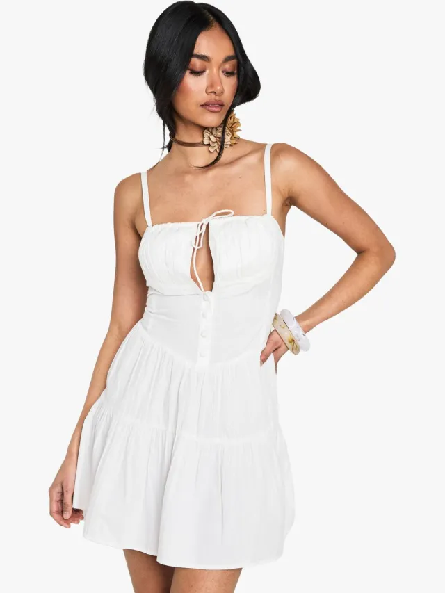 boohoo Dames Katoenen Melkvrouw Mini-jurk Wit