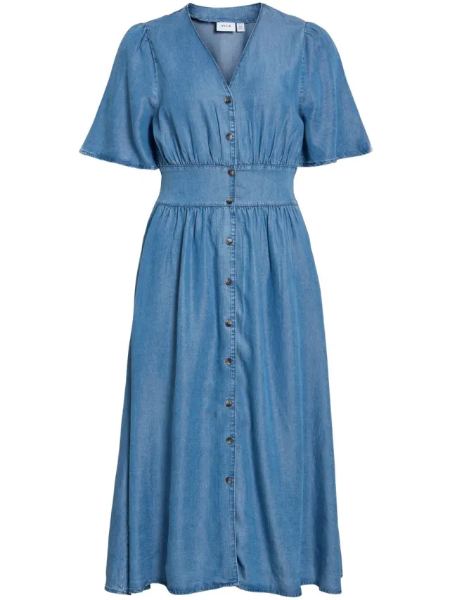 Vila maxi-jurk VIMAI korte mouwen Medium Blue Denim1