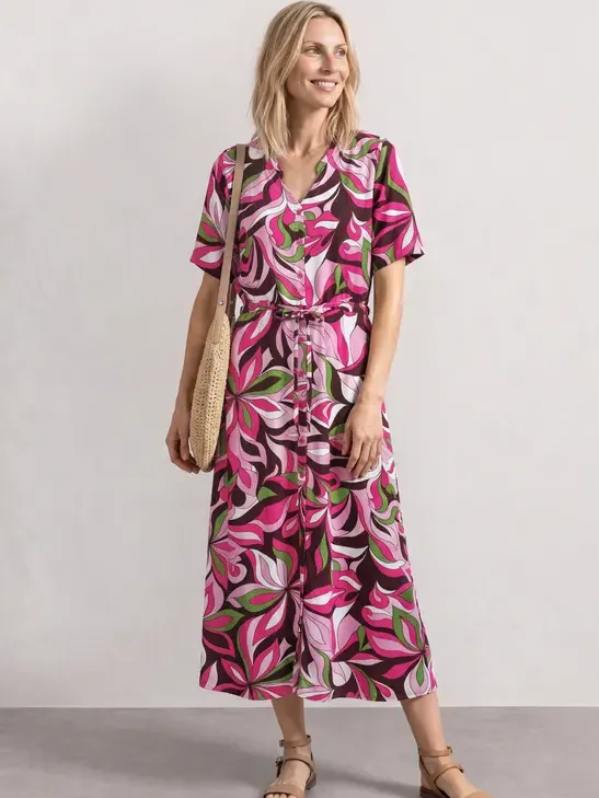 Street One Midi-jurk met V-hals en print Pink