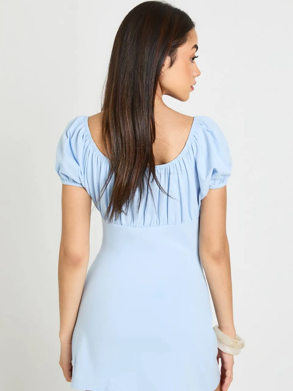 boohoo Dames Katoenen Melkmeisjeskraag Jurk Met Korte Mouwen babyblauw, foto 3