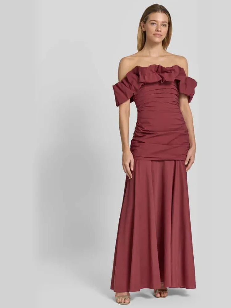 Jake*s Cocktail Maxi-jurk in off-shoulder-look met draperieën Roestrood