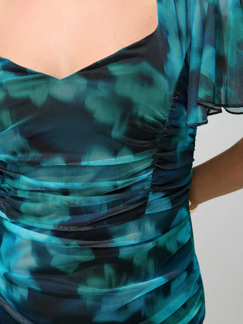 Yours London Blauwgroene Jurk Met Vervaagde Print En Geplooide Stijl, foto 5