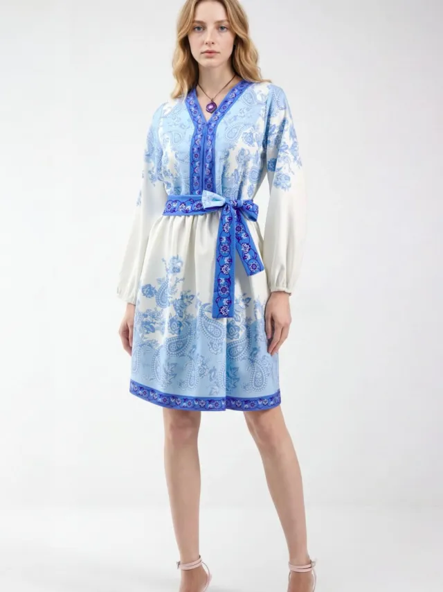 MSN Collection Patroon A-lijn mini jurk Lichtblauw