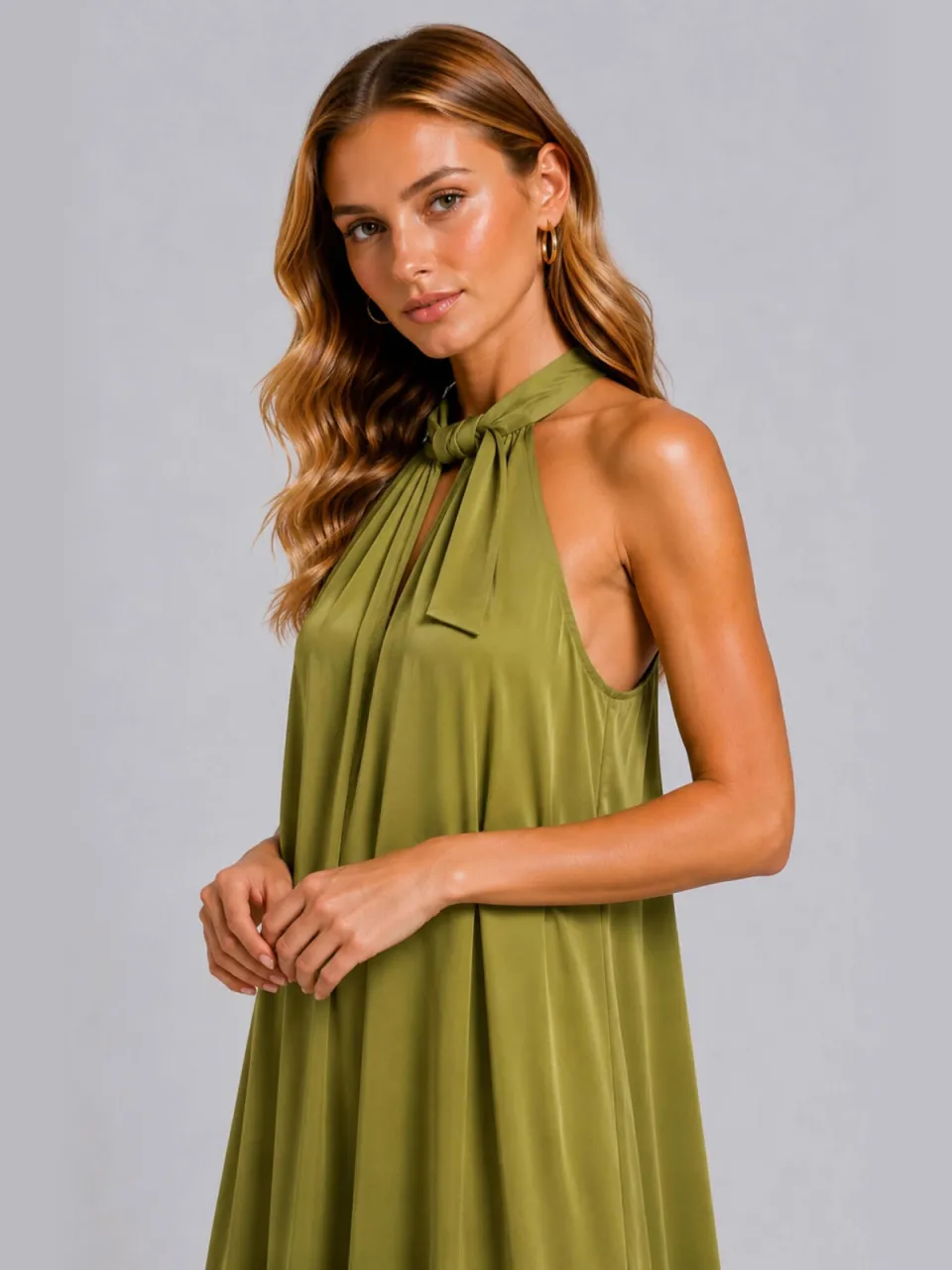 Freebird viscose halter maxi jurk - groen, foto 3