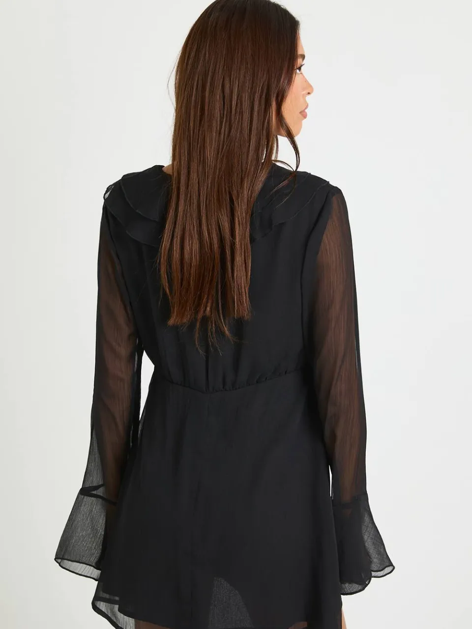 boohoo Dames Chiffon jurk met geraffineerde taille zwart, foto 3