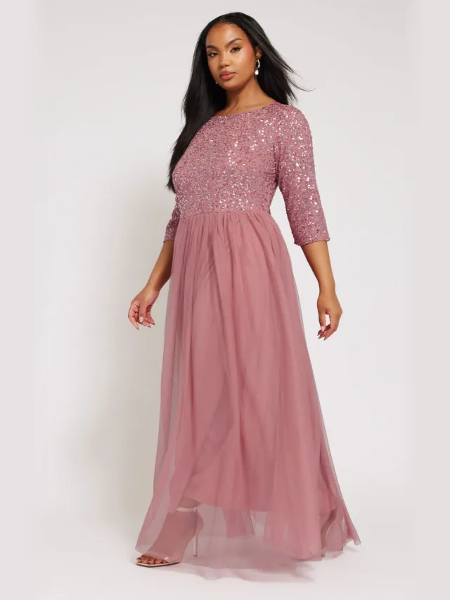 Luxe: Ultimate Embellishment Luxe Maxijurk Met Lovertjes In Donkerrozesize 44 Pink