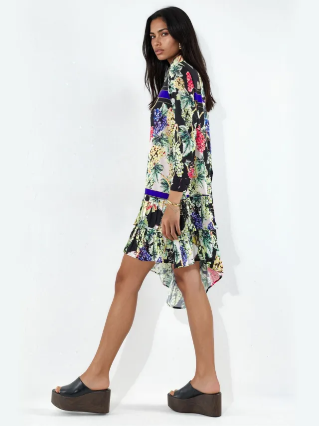 MSN Collection Bloemen Chiffon Mini Jurk Veelkleurig