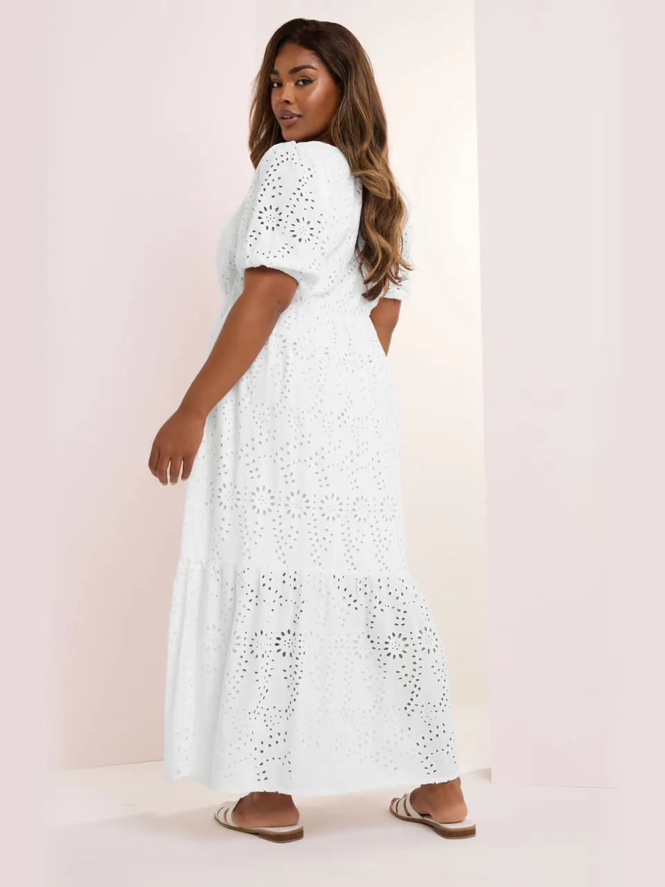 Yours Gelaagde Maxi Jurk Met Broderieontwerp In Wit-52, foto 3