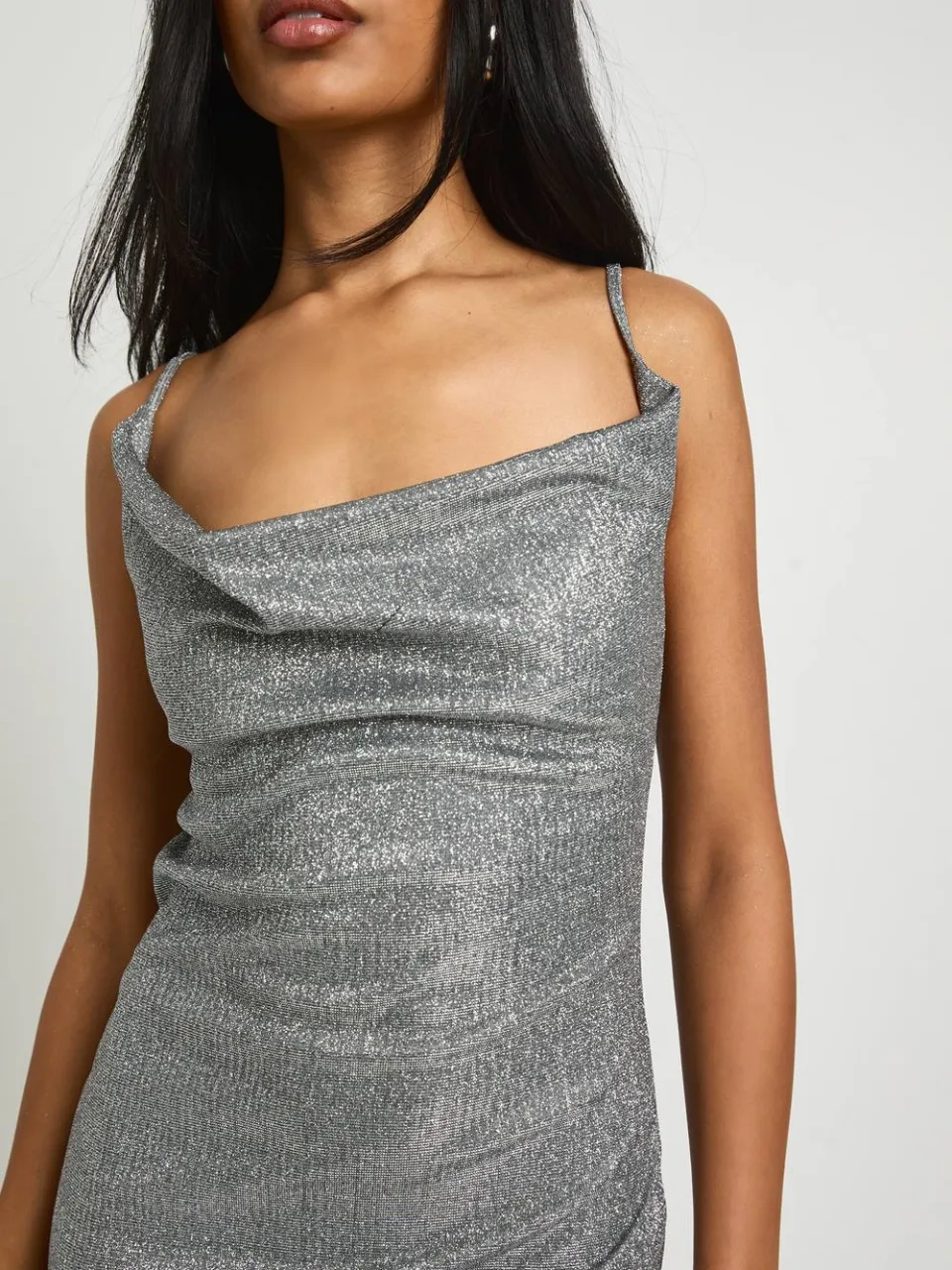 boohoo Dames Mini-jurk met draperende halslijn zilver, foto 4