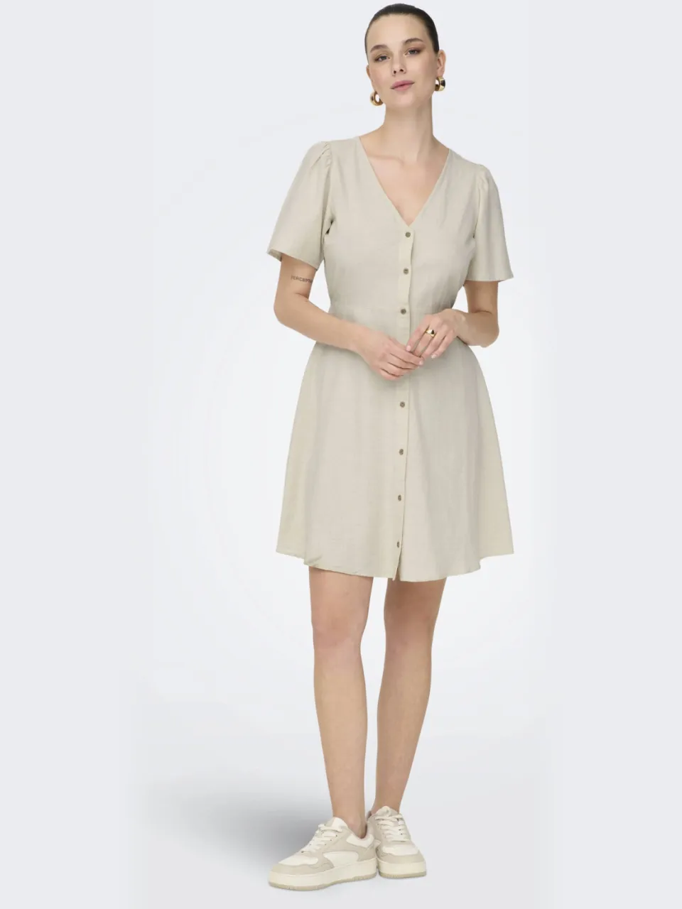 Only linnen zomerjurk beige, foto 3