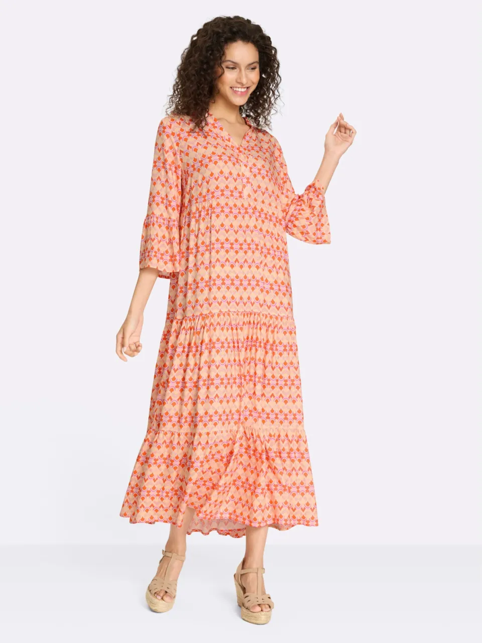 Bedrukte jurk apricot/oranje bedrukt
