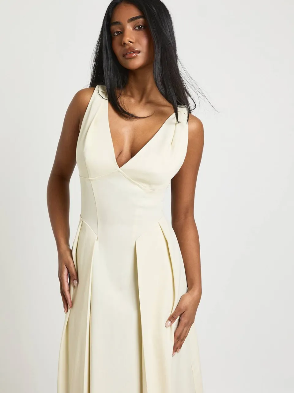 boohoo Dames Gestructureerde Skater Maxi Jurk crème, foto 3