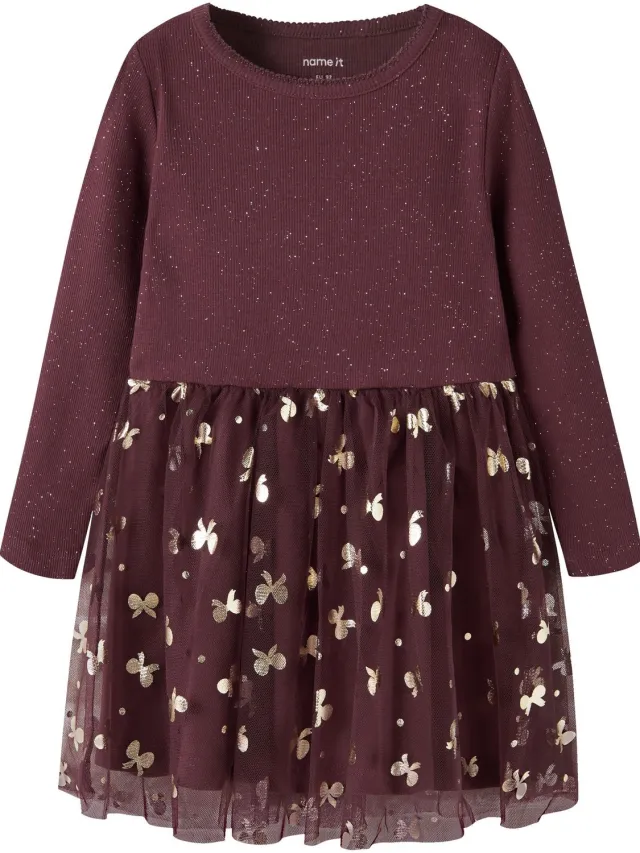 NAME IT Jurk Glitter Catawba Grape1