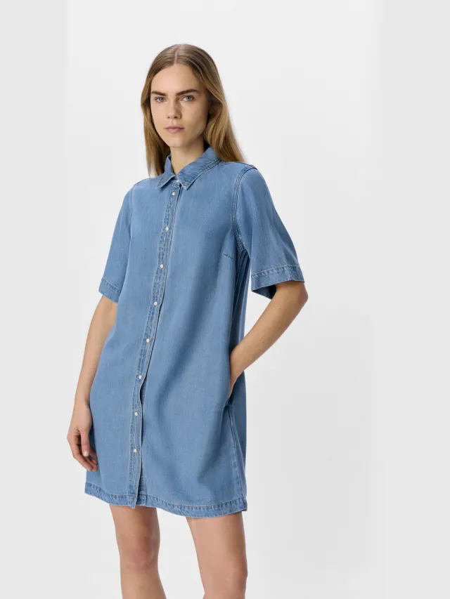 Object blousejurk light blue denim