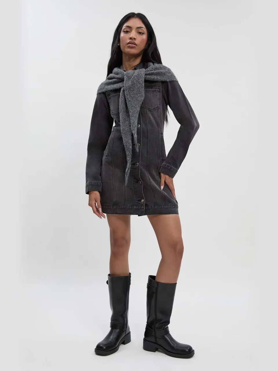 boohoo Dames Western Denim Minijurk, foto 3