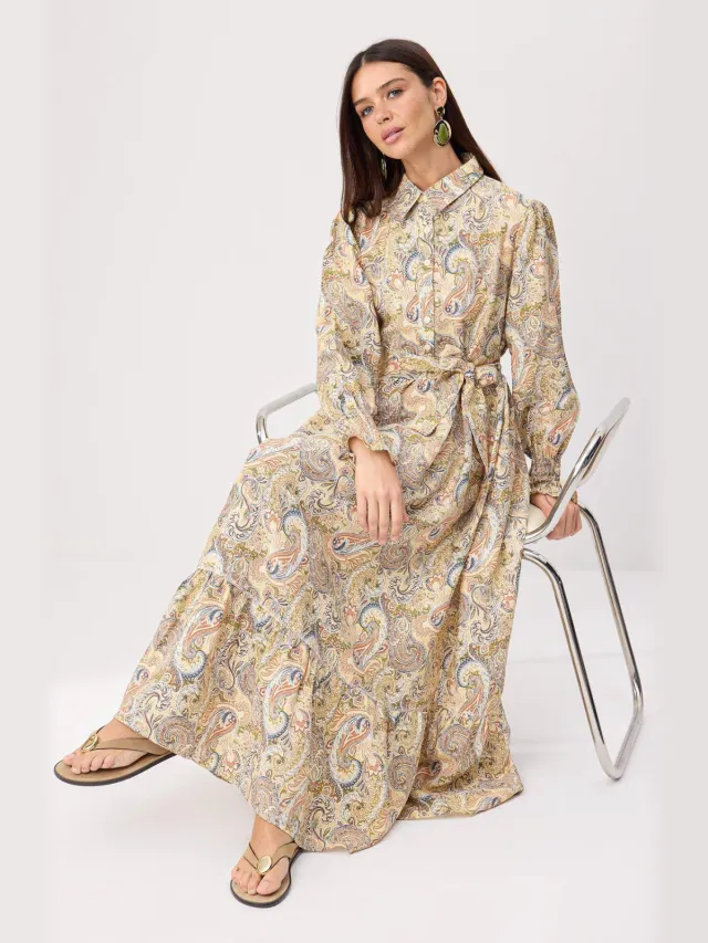 Trendyol Modest Dames Geel Paisley Maxi Lang A-lijn Modest Jurken