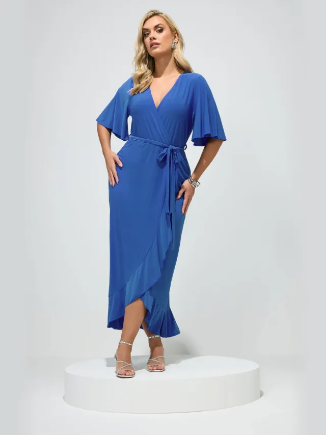 Yours London Blauwe Wikkeljurk Met Ruchezoom Blue