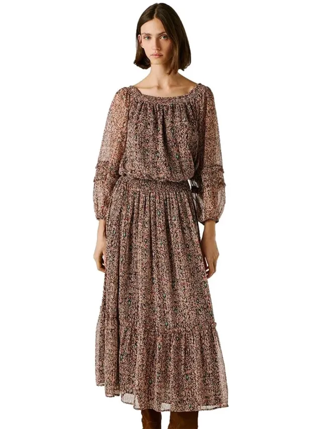 Pepe Jeans Dorotea 3/4 Mouw Midi-jurk Bruin M Vrouw Earth Brown