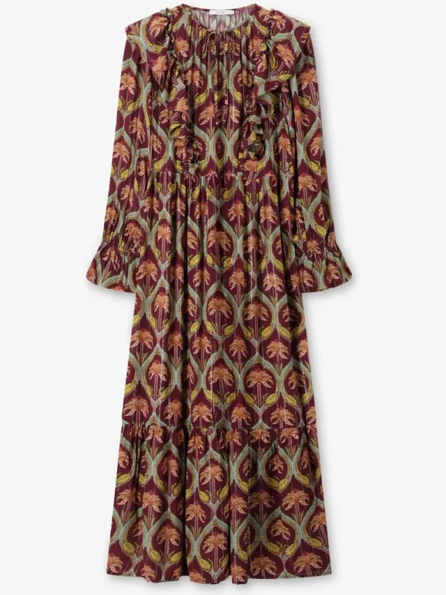 Sissy-Boy Donkerrode maxi jurk met palm print D.Rood