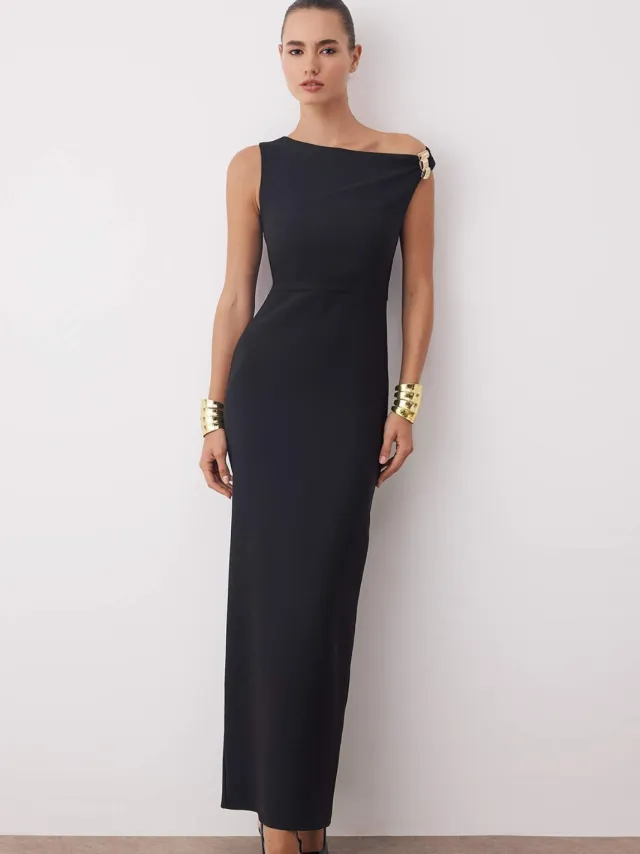 Trendyol TRENDYOLMİLLA Dames Zwart Effen Maxi Mouwloos Diploma-uitreiking / Gala Recht Avond & Gala Jurk