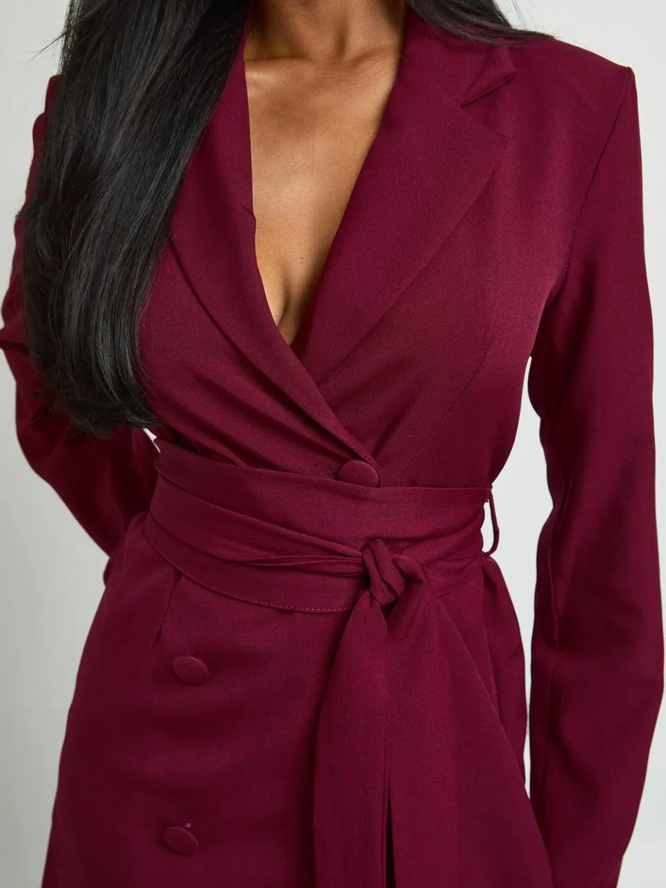 boohoo Dames Obi Strik Taille Getailleerde Blazer Jurk bessen, foto 4