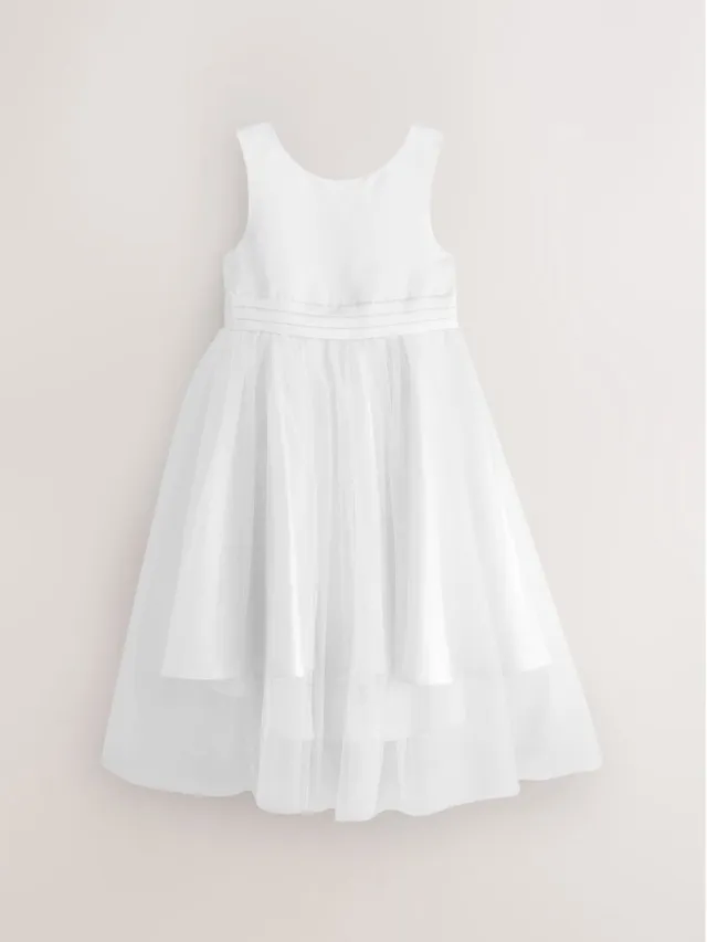 Next Meisjes - Bloemenmeisjesjurk met strik - Wit White