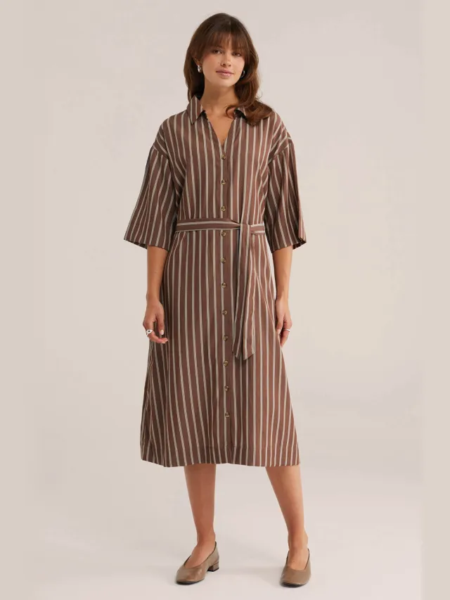 WE Fashion blazerjurk met ceintuur - bruin bruin / wit